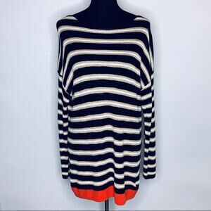 Lou & Grey black tan orange striped knit tunic sweater size Large